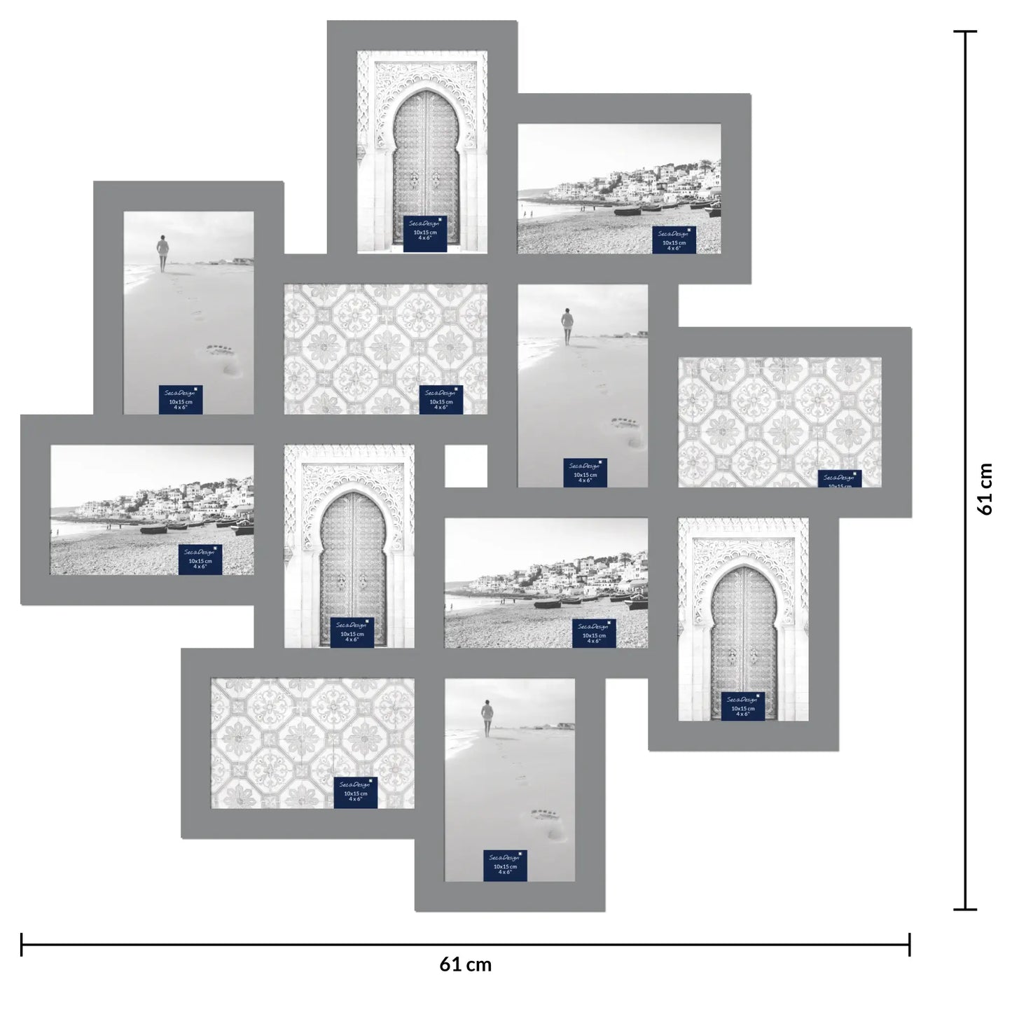 Collage fotokader SecaDesign 12 foto's 10x15 cm - Grijs - COL1215G